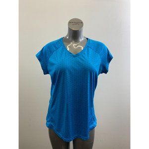 ACX Women's V Neck Athletic T Shirt Size XL Blue Patterned Short Sleeve Polyeste